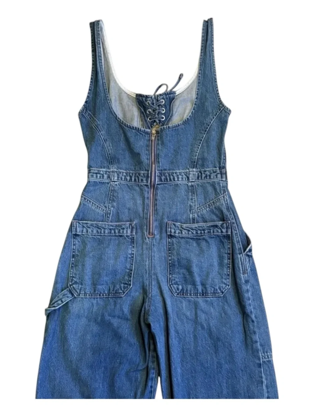 Free People x We The Free Amina Denim Wide Leg & Lace-Up Jumpsuit